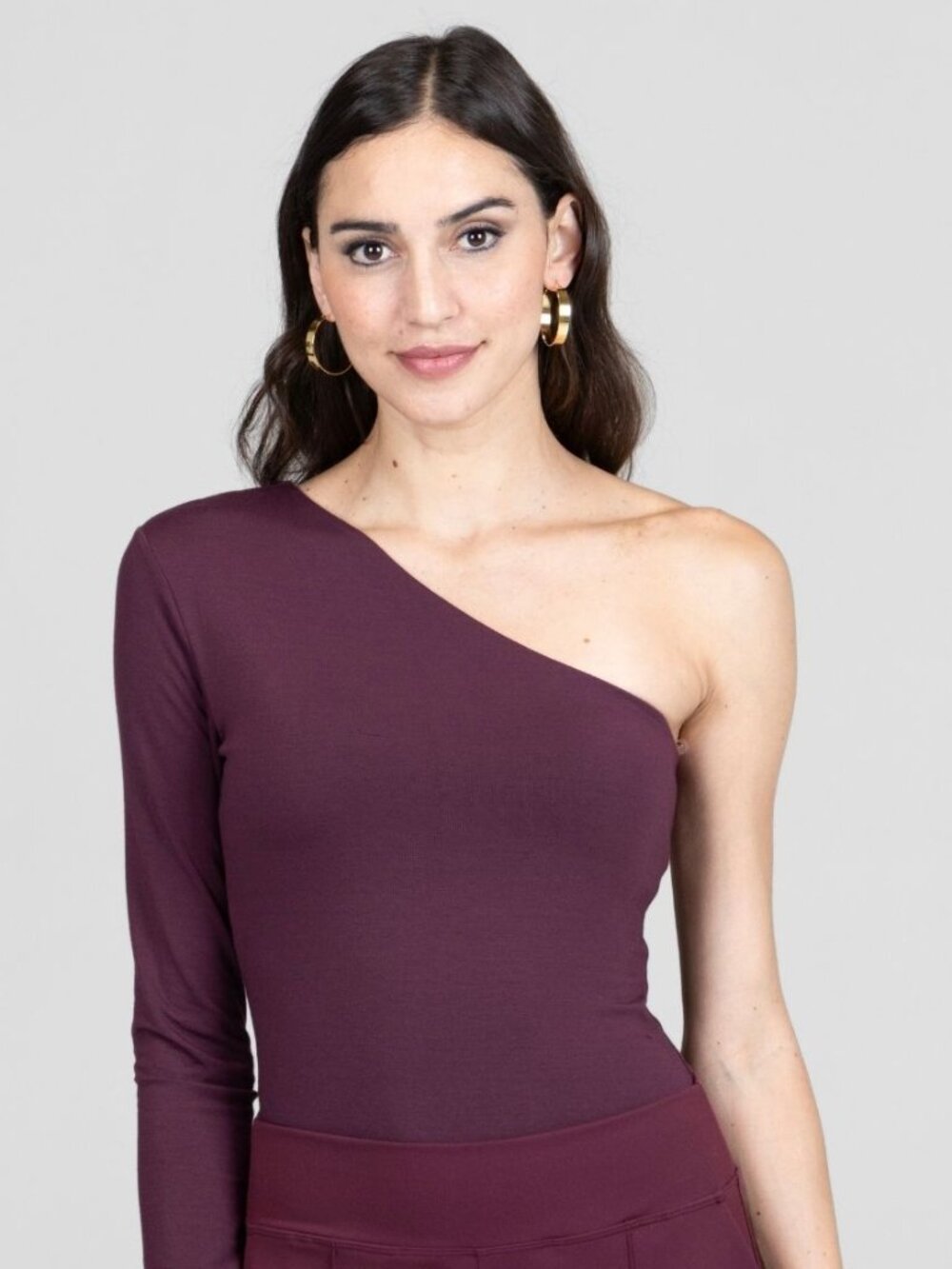 Emma One-Sleeve Top: Burgundy
